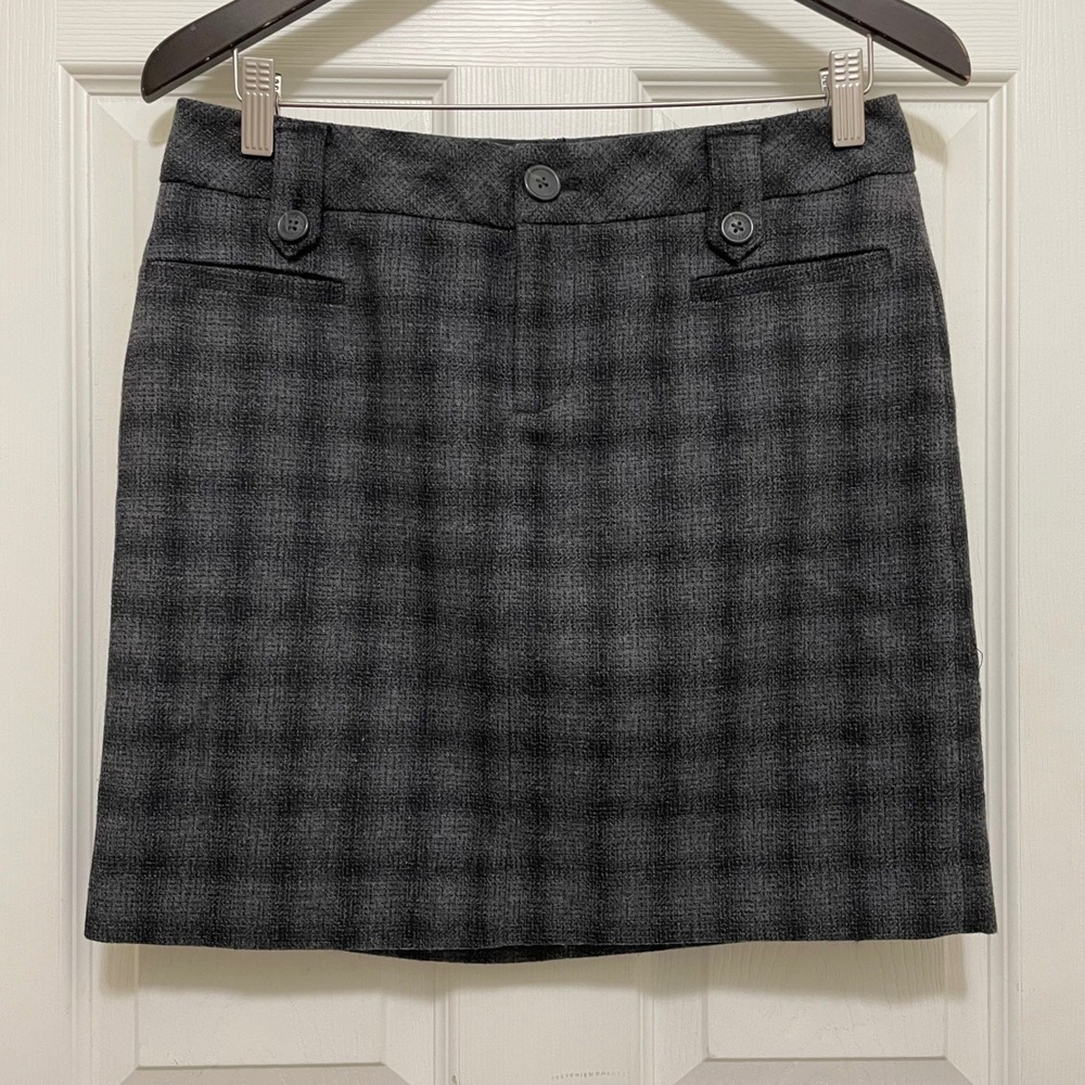 Eddie Bauer Wool Blend Mini Skirt Gray Plaid Lined Size 4P Preppy‎ Office Chic